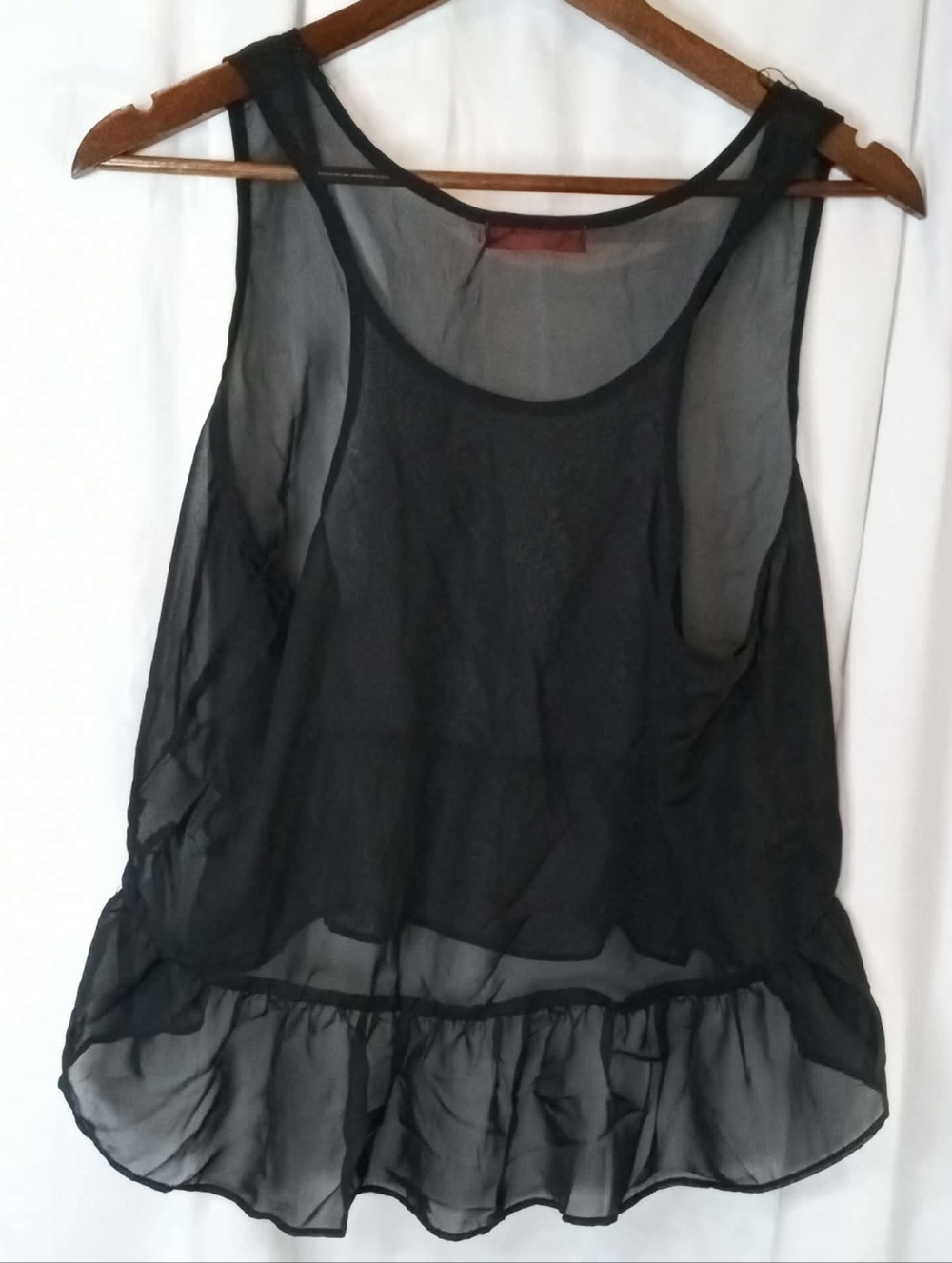 Spoiled Black Sheer Ruffle Camisole Tank Top Baddie Goth Y2K Vintage Retro Sexy - Picture 2 of 3
